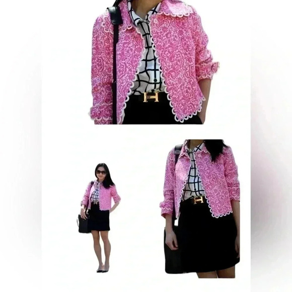 LILLY PULITER pink and white clueless preppy barbie office siren jacket size 4 - Picture 5 of 11